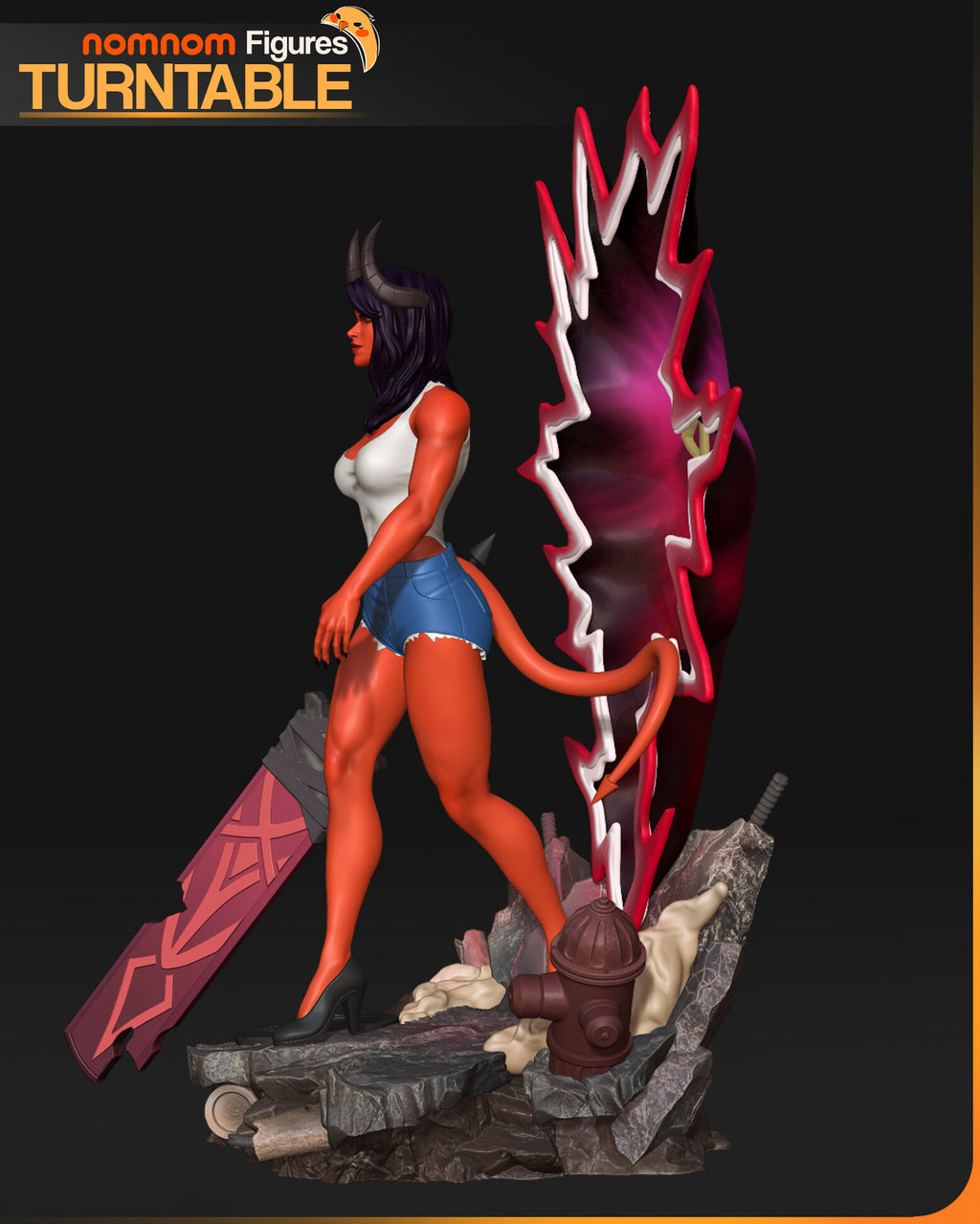 Sculptor's render (kit ships unpainted): side view of her stride, her tail curving back to the portal rim; the miniature is the same sculpt at 110 mm tall