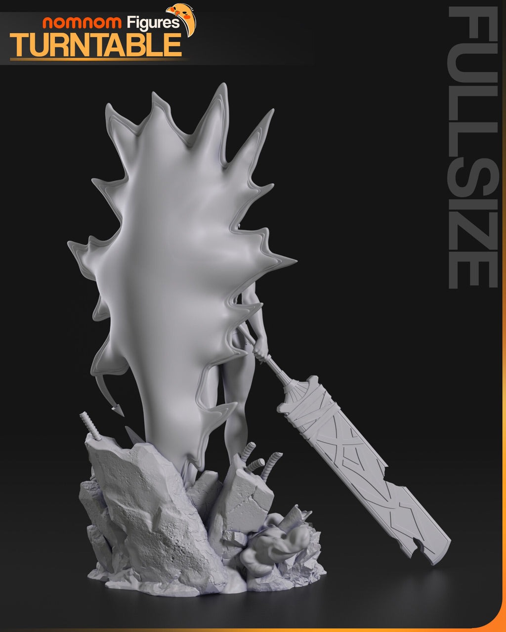 Sculptor's render (kit ships unpainted): unpainted gray rear view of the domed portal shell and the patterned blade