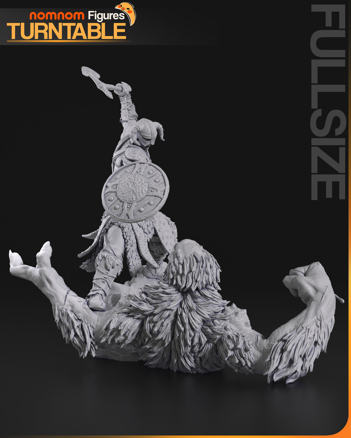 Sculptor's render (kit ships unpainted): gray front view with the shield square to the camera and the troll's arms spread to both sides