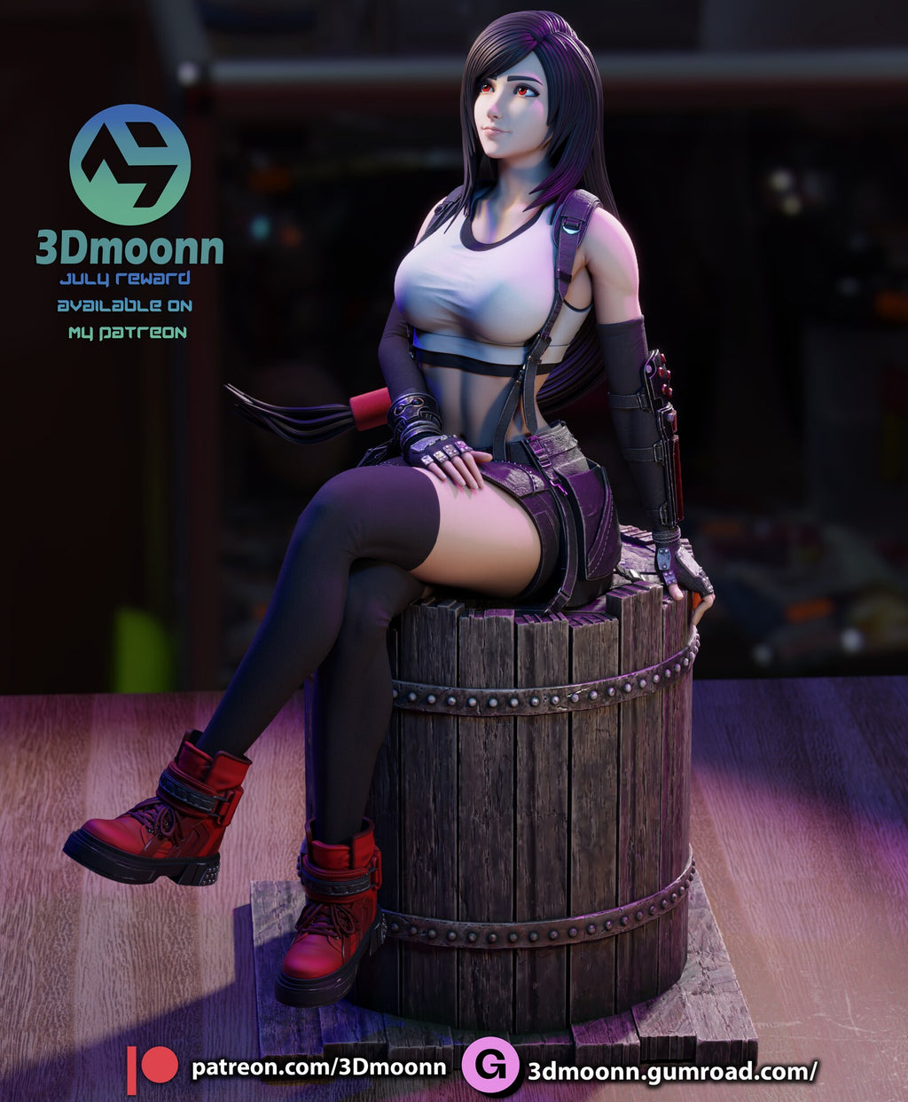 Sculptor's render (kit ships unpainted): three-quarter view with the red-tied end of her long hair behind her and the pallet planks