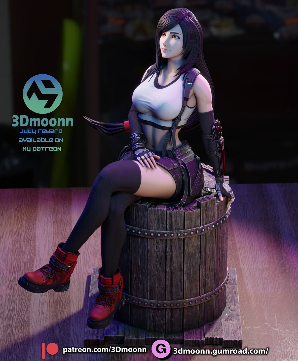 Sculptor's render (kit ships unpainted): higher-angle view showing the broken barrel rim and the pallet