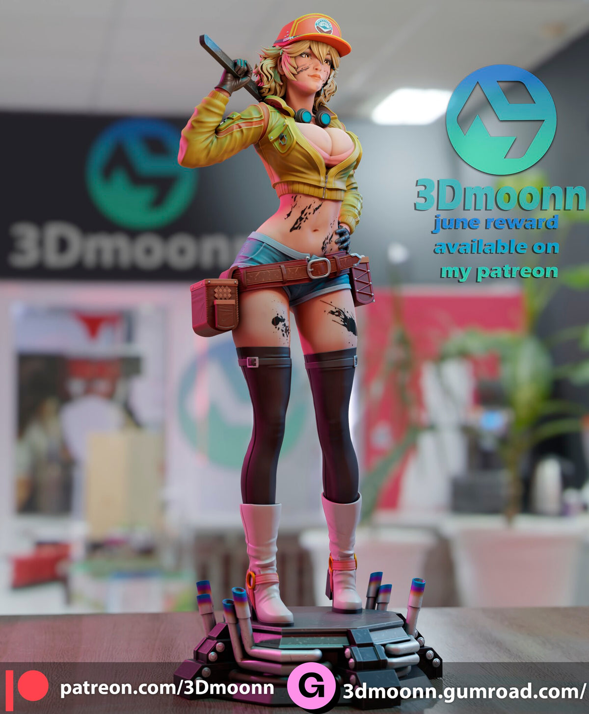 Sculptor's render (kit ships unpainted): three-quarter view with the wrench over her shoulder