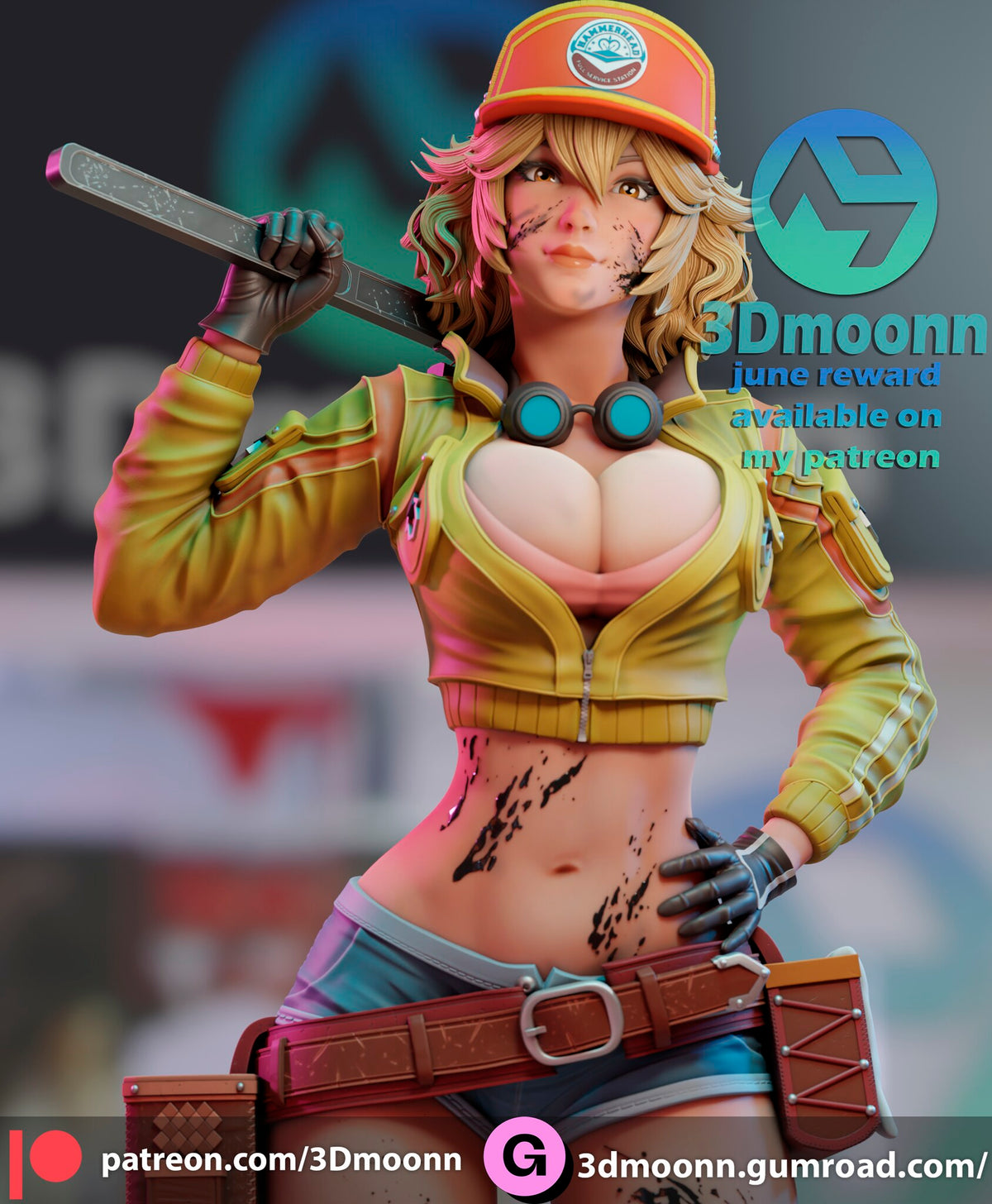 Sculptor's render (kit ships unpainted): close-up of the face, cap, goggles and tool belt