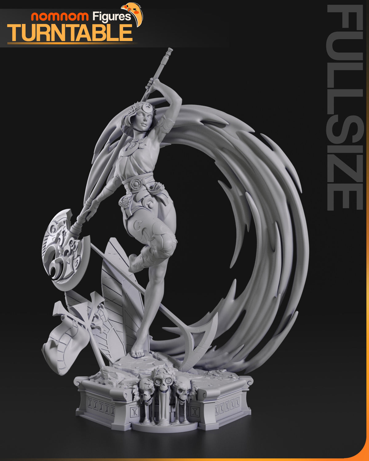 Sculptor's render (kit ships unpainted): unpainted gray front view of the full sculpt with the skull shrine on the plinth