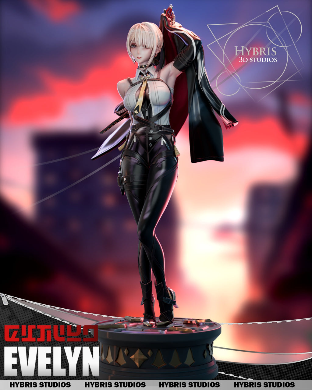 Sculptor's render (kit ships unpainted): full front three-quarter view, the crimson-lined coat swinging out to one side