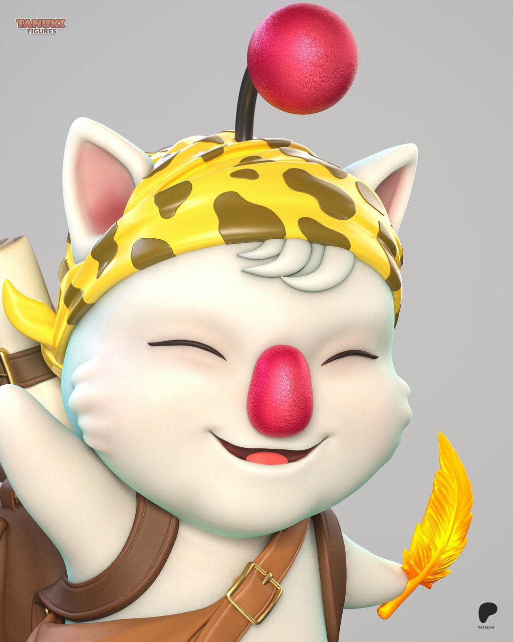 Sculptor's render (kit ships unpainted): close-up of the face with the red ball nose, closed happy eyes and the pompom antenna