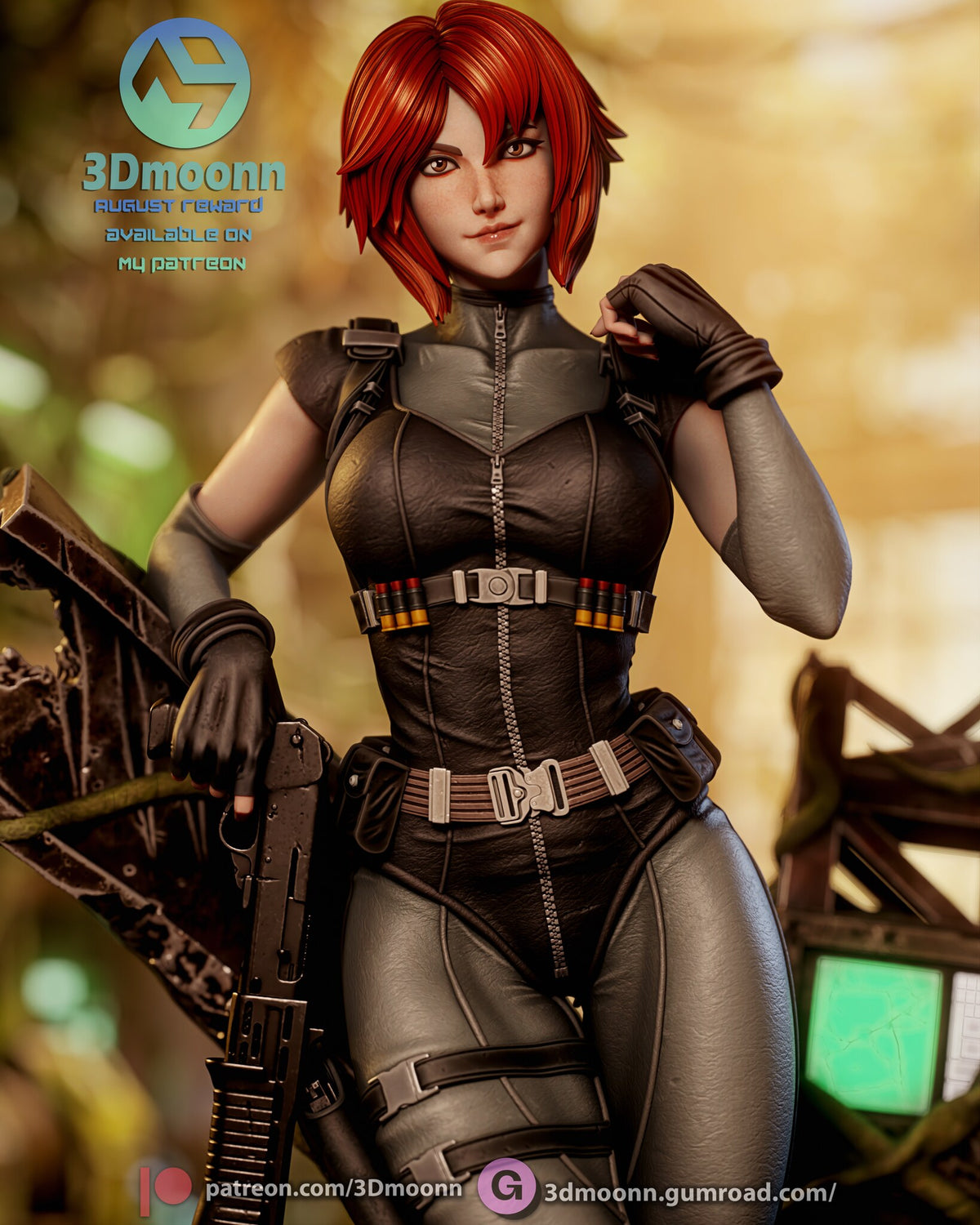 Sculptor's render (kit ships unpainted): close-up of the face, freckles, vest, bandolier and belt buckle