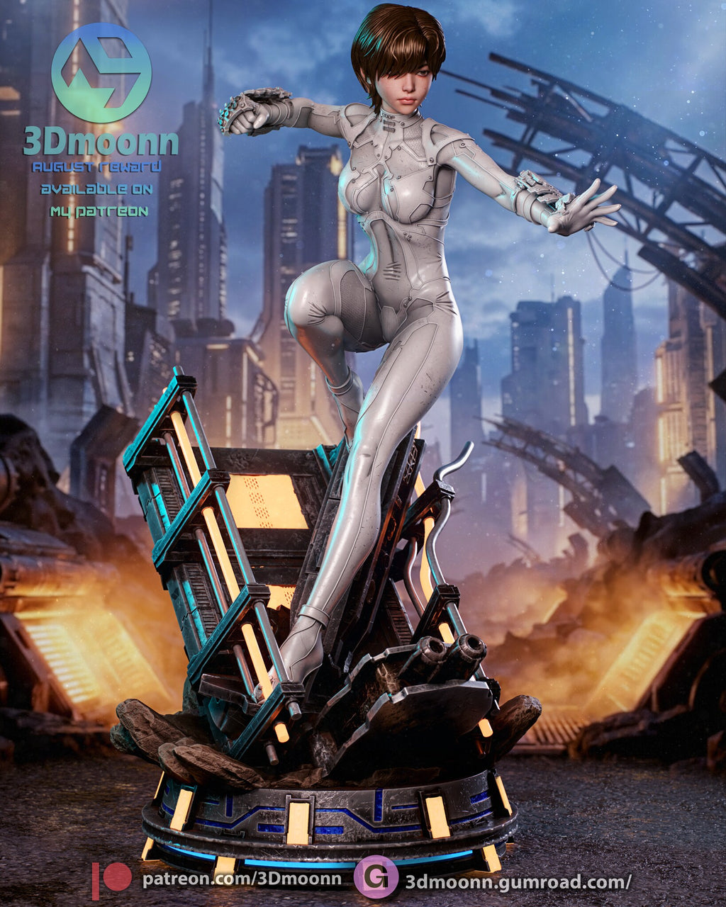 Sculptor's render (kit ships unpainted): front view without the cape, full base in view