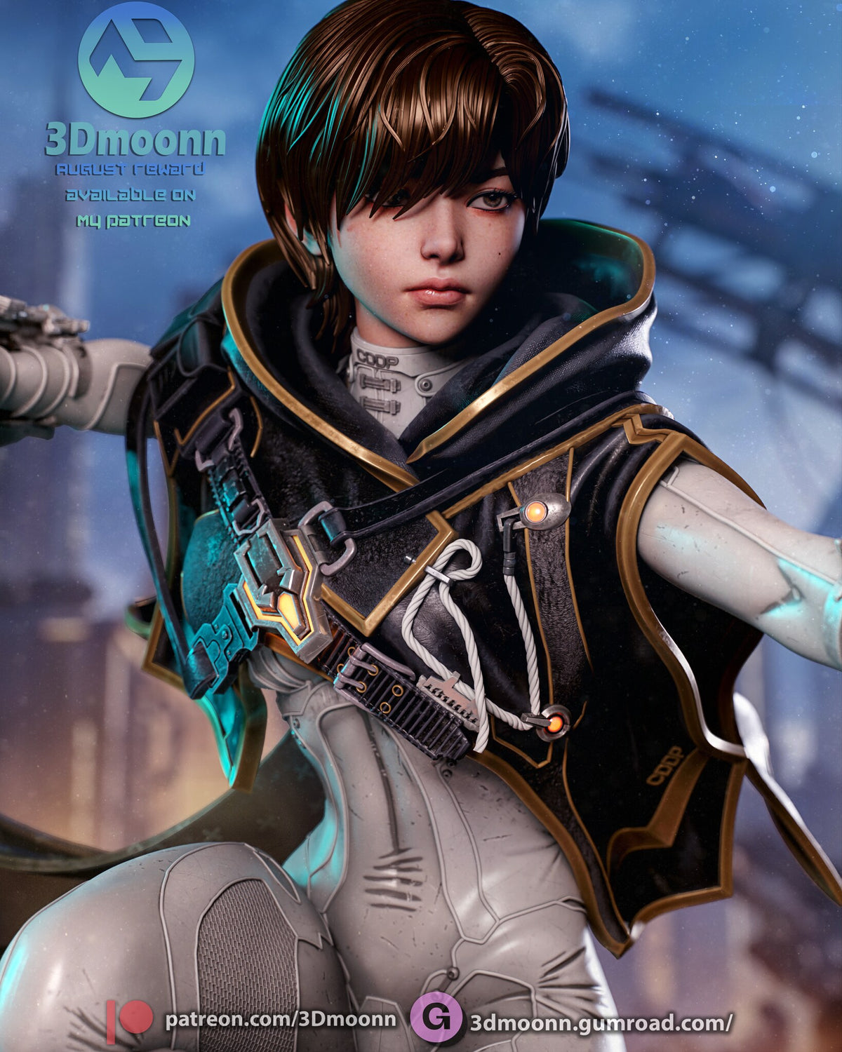 Sculptor's render (kit ships unpainted): close-up of the face and the hooded capelet