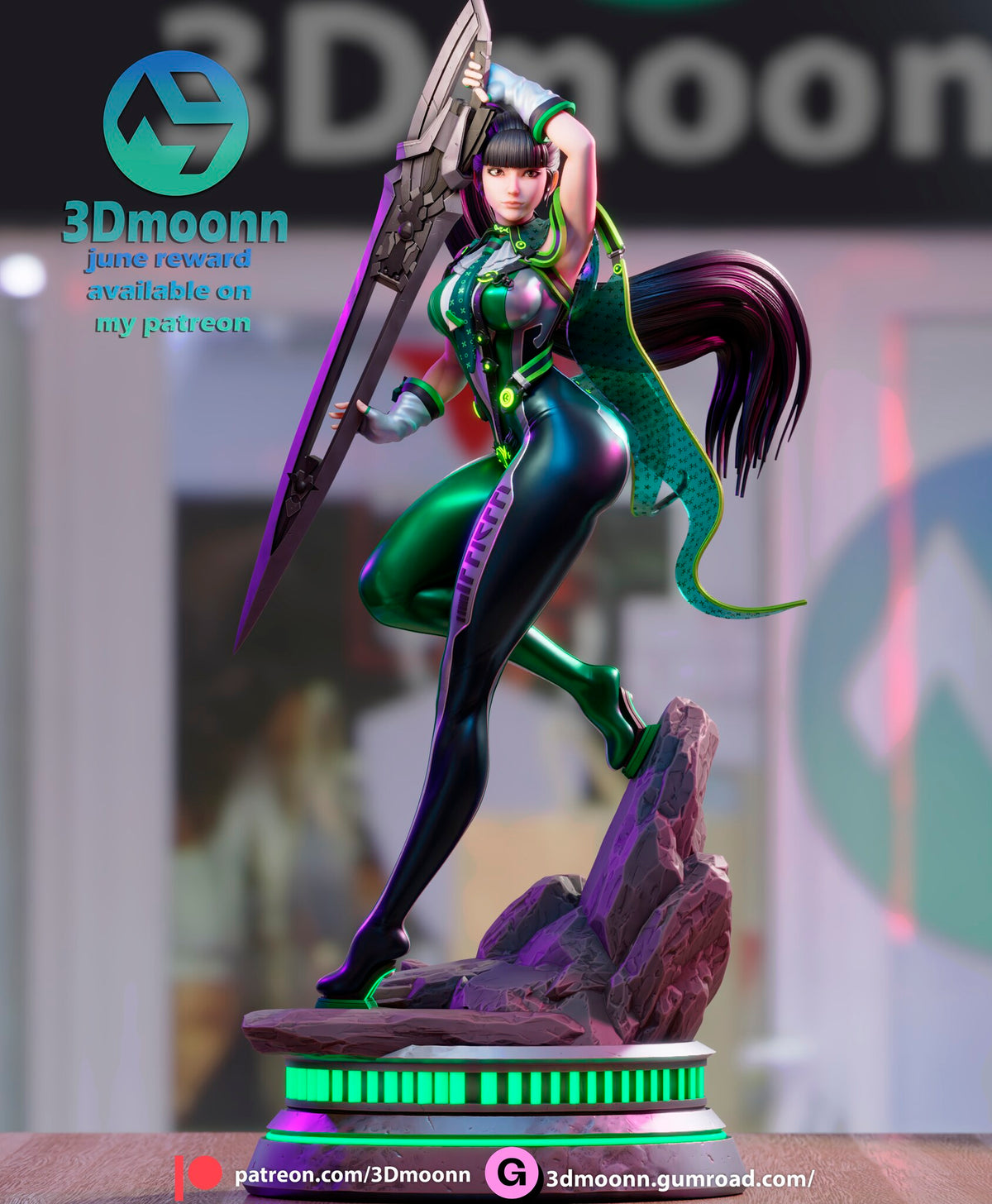 Sculptor's render (kit ships unpainted): another full front view on the glowing base