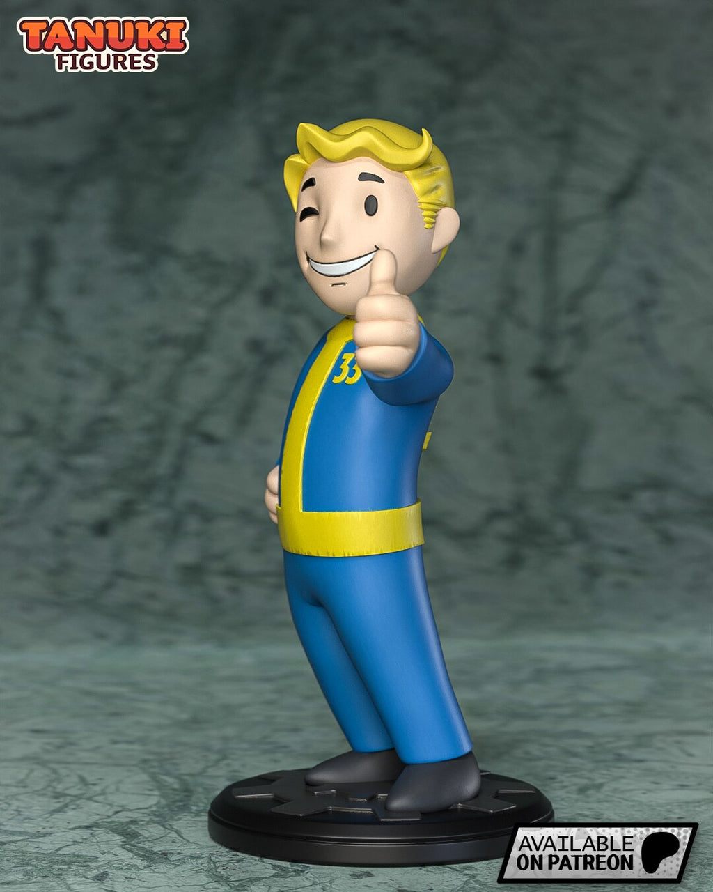 Sculptor's render (kit ships unpainted): side view showing the thumbs-up arm reaching forward and the fist on the hip