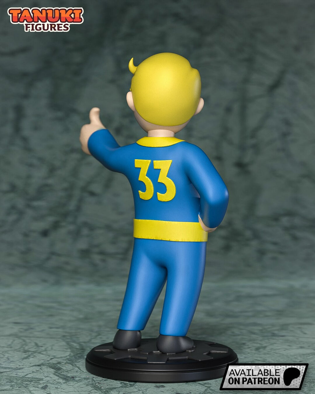 Sculptor's render (kit ships unpainted): rear view with the raised number across the back and the yellow belt band