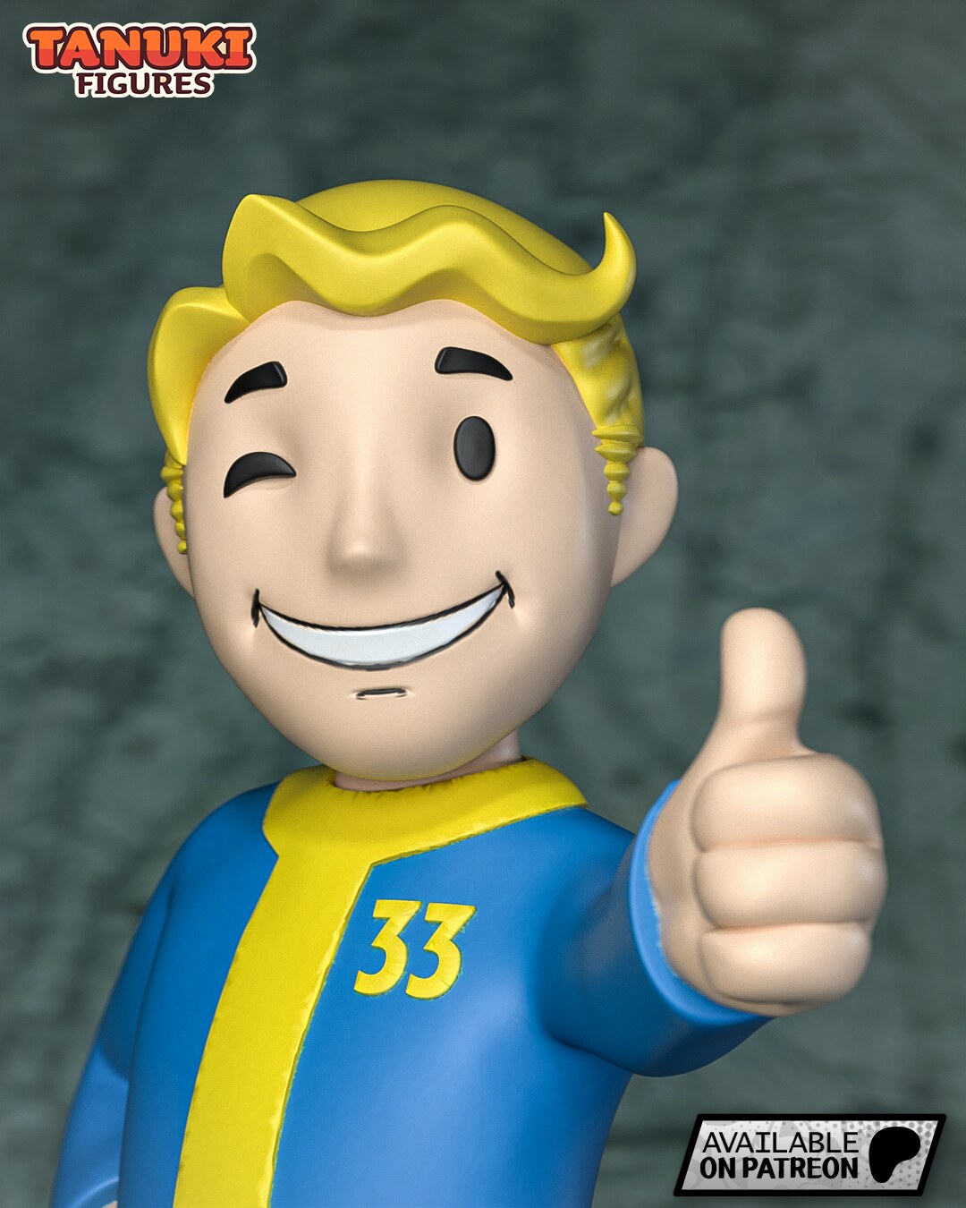 Sculptor's render (kit ships unpainted): close-up of the winking face, the yellow quiff and the thumbs-up hand