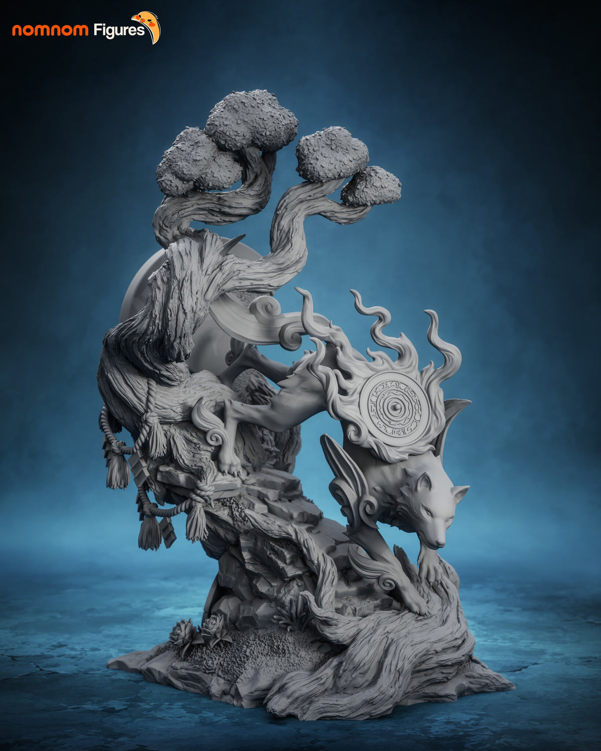 Sculptor's render (kit ships unpainted): unpainted gray view of the whole diorama from the front