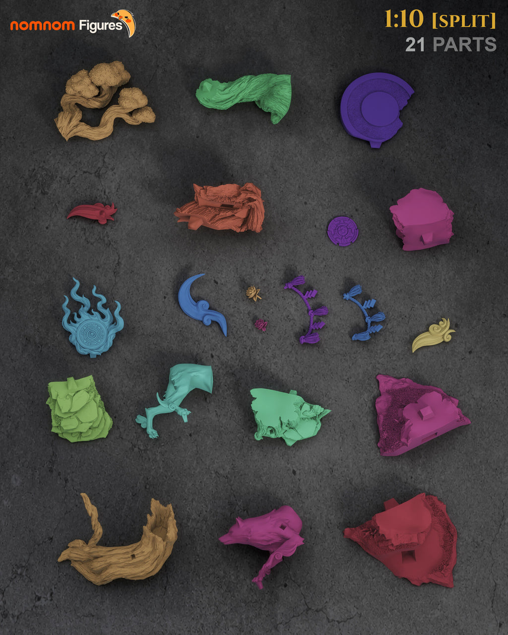 Studio parts sheet (kit ships unpainted): the 21 parts of the 1:10 split kit laid out