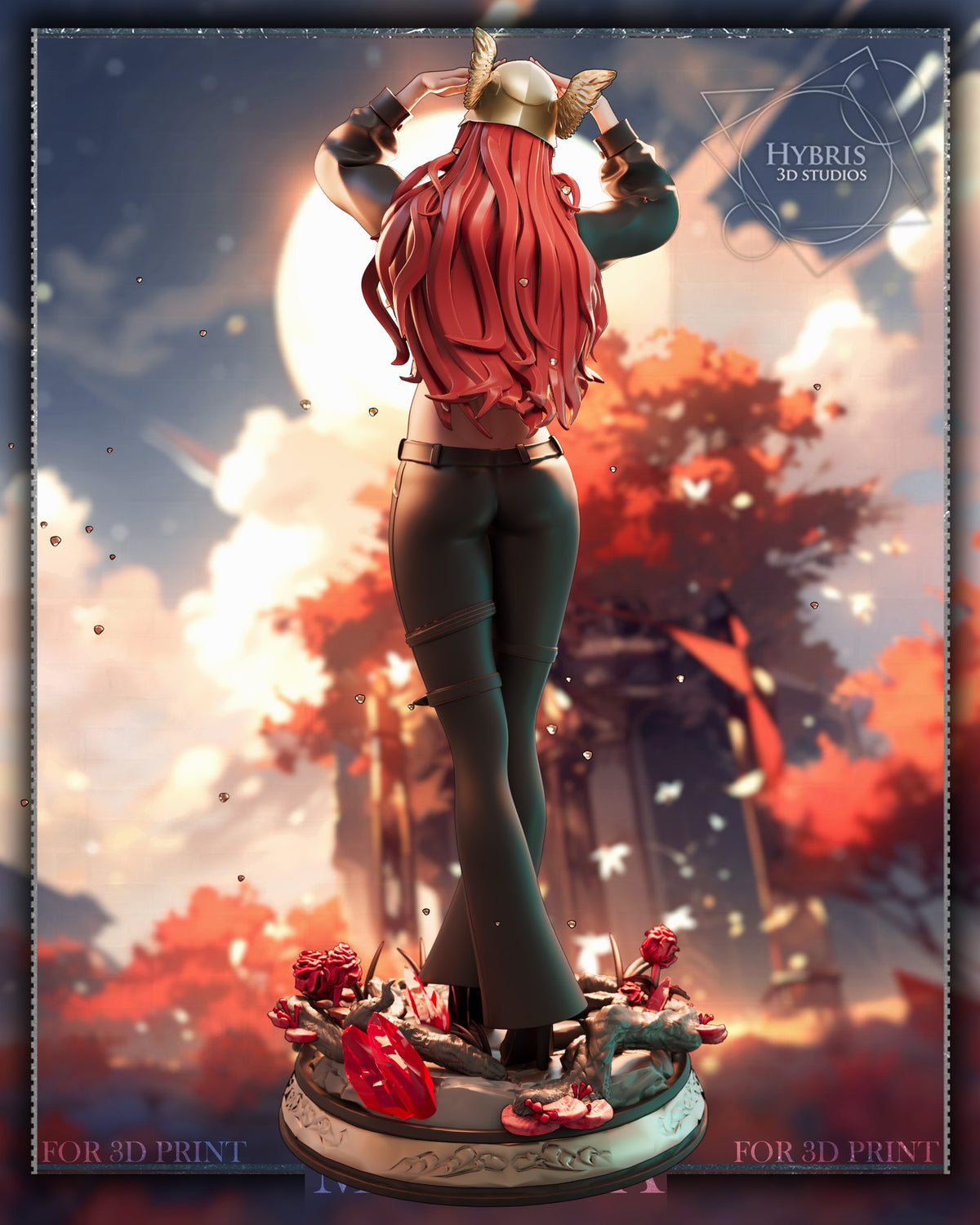 Sculptor's render (kit ships unpainted): rear view of the casual figure showing the long red hair and the jacket