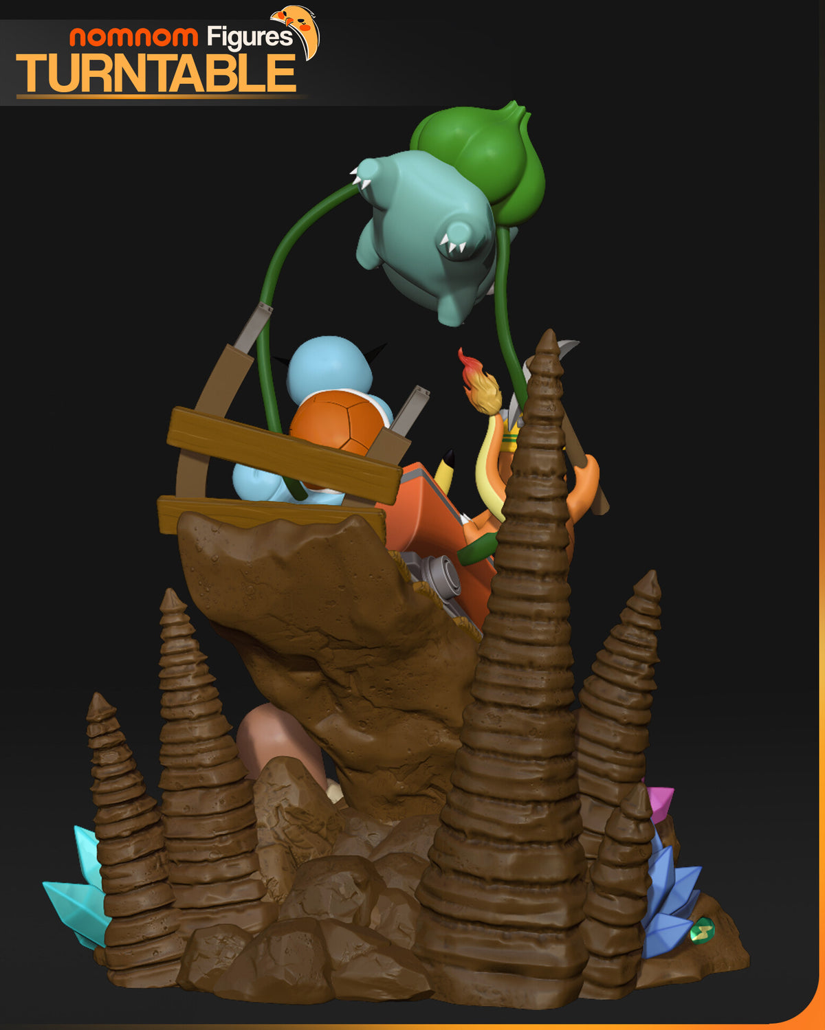 Sculptor's render (kit ships unpainted): rear view of the tall stalagmites, the end of the track and the turtle's shell