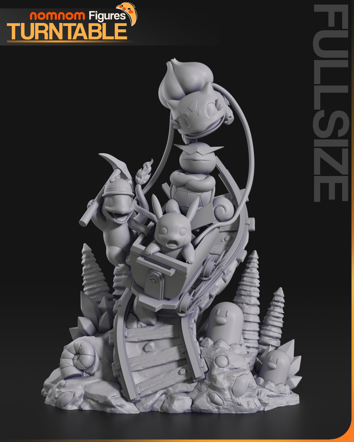 Sculptor's render (kit ships unpainted): gray front view of the full 1:10 scale diorama