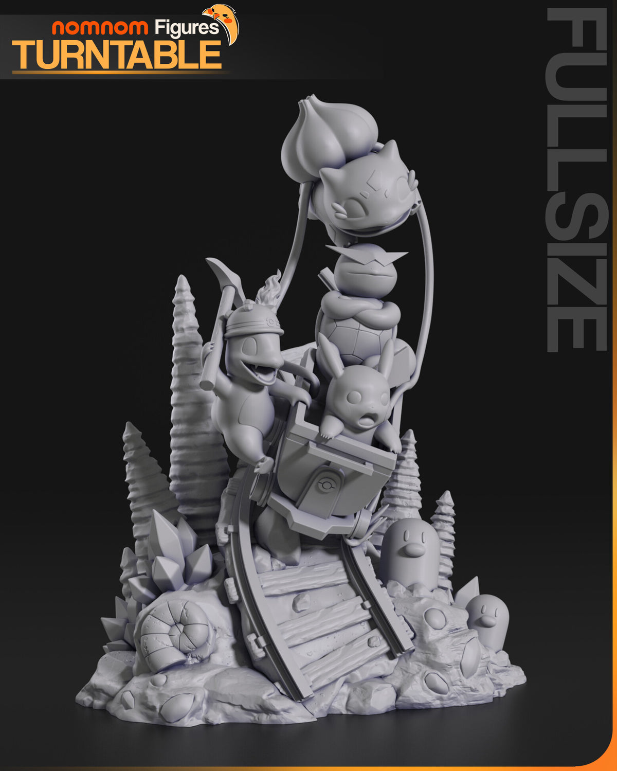 Sculptor's render (kit ships unpainted): gray three-quarter view with the fire lizard's pickaxe and the seed creature's vines
