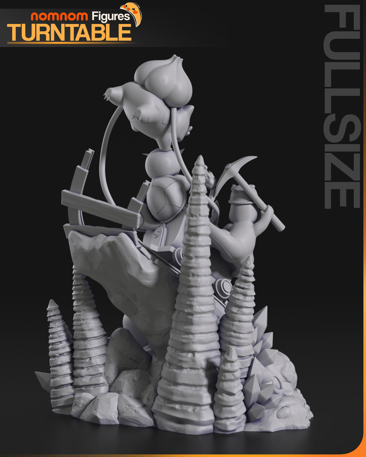 Sculptor's render (kit ships unpainted): gray rear view of the stalagmites and the crystal clusters